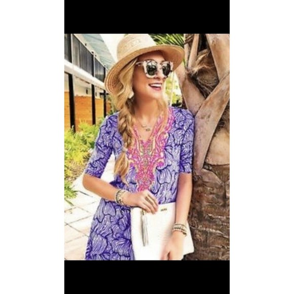 Lilly Pulitzer Blue and Pink Long Sleeve Dress - Picture 3 of 11